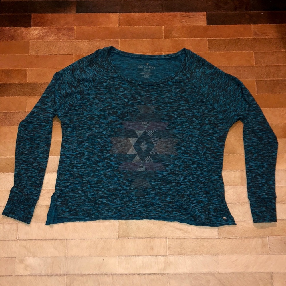 Teal Tribal Print Soft Long Sleeved Tee by AEO